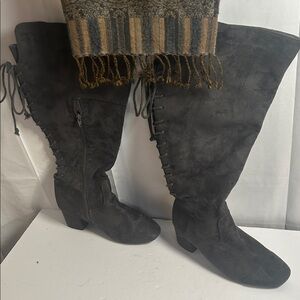 Elegant Charcoal Over the Knee Boots Without scarf.